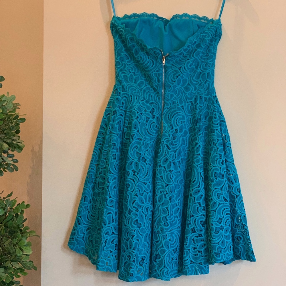 Strapless Blue A Line Dress - Picture 2 of 2